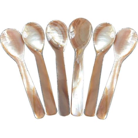 Ensemble de 6 cuillères à caviar en nacre, 11,5 cm x 3 cm, manche rond
