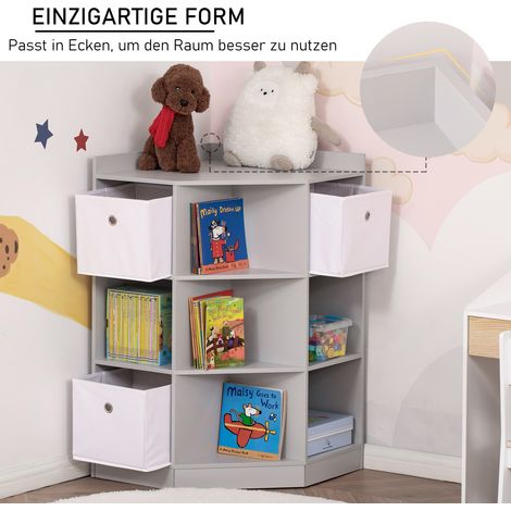 Étagère de rangement enfant 3 tiroirs non-tissé MDF stable grise