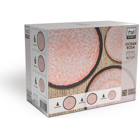 MA MAISON SERVIZIO PIATTI 18 PEZZI STILE ASTRATTO ROSA 6 FONDI - 6 PANI - 6 DA DESSERT PER LAVASTOVIGLIE E MICROONDE 6 PERSONE