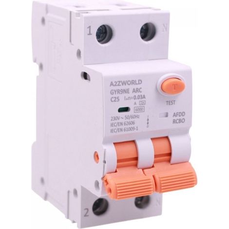 AFDD+RCBO Interruttore Antiincendio, Magnetotermico Differenziale con Rilevamento Di Arco Elettrico, Tipo A Curva C, 1P+N 2M 6000A 30mA, AC 220V Doppia Leva,GYR9NE-ARC,10A 16A 20A 25A 32A 40A (C25A)
