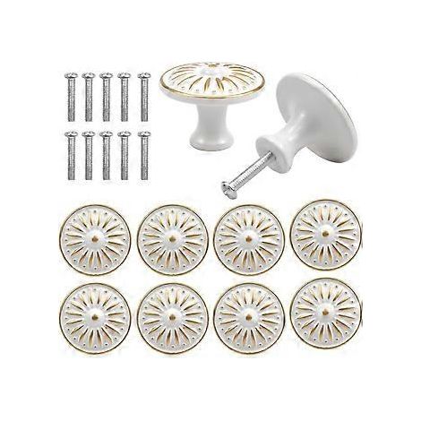 10 Stück Vintage-Türgriffe und Schubladengriffe, 30 mm runde Messing-Möbelgriffe, Küche, Kinderzimmer (Weiß)