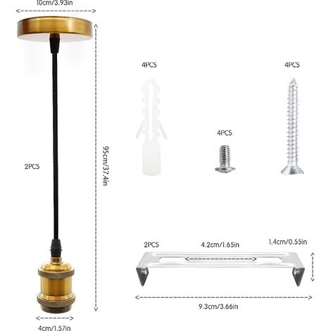 Set of 2 E27 Pendant Lights with Screw Ring Lamp Holder E27 with Adjustable Textile Cable 100cm Hanging Cable for Ceiling Lighting Living Room Bedroom Kitchen (1/4)