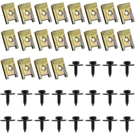 BUNTHAUS 40 Pcs Clips de Fixation Voiture, Vis Et Boulons de Voiture, U-Clip Fixation, Écrou et Clip Garde-Boue Automobile, Agrafes Carrosserie, Vis Soubassement, Vis d'Aile Carrosserie (1/4)
