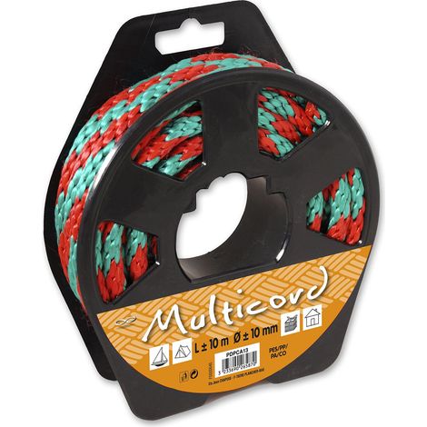 Corde Polypropylène/Polyester/Polyamide Tressée, Multicolore, Ø 10 mm/10 m