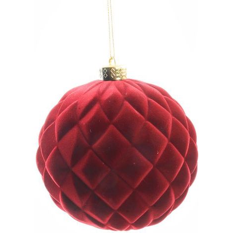 Palla di Natale in plastica floccata per decorazioni natalizie -Rossa/Modello1 / Ø 15 cm