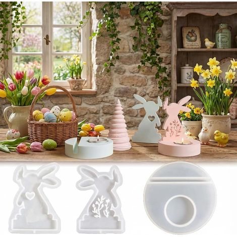 3er-Set Silikonformen für Ostern – Osterei – Hase – Gips-Kerzenhalter – Silikonformen für den Frühling – Osterhase – Eier zum Basteln, für Kerzen, Seife und Gips (1/5)