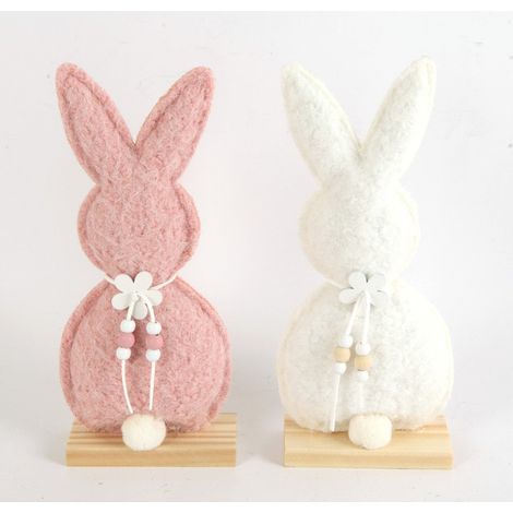 TrendLine Aufsteller Holz Hasen 29 x 5 x 13 cm rosa-weiß Skulptur