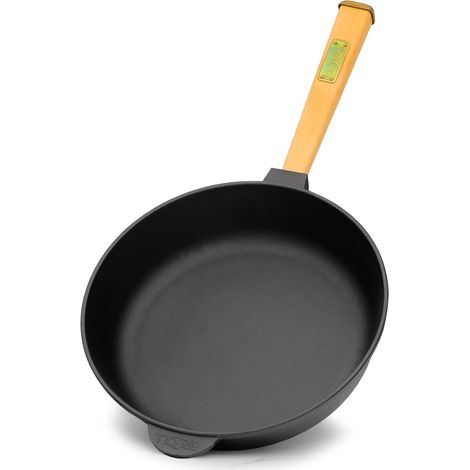 Poêle en fonte de 28 cm de 55 mm de haut avec manche en bois - Poele ronde - Poêle à frire à induction - Convient pour barbecue à gaz, four, foyer et tous feux dont induction (1/5)