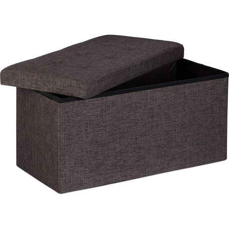 Tabouret banquette pouf de rangement pliant coffre repose-pieds 76 cm lin marron
