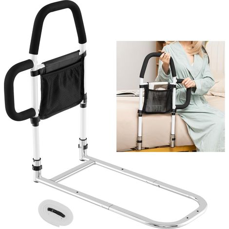 COSTWAY Bettgitter Rausfallschutz Erwachsene, Aufstehhilfe mit 2 Handlauf & Tasche & Befestigungsgurt, bis 136 kg, Seitenschutz Bett Bettgriff Bettgeländer, Schutzgeländer für Ältere Schwangere (1/5)