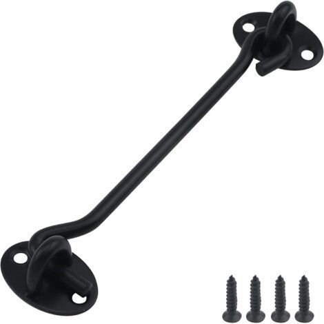 148mm Stainless Steel Hook Latch, Security Lock for Cabin Door, Window, Sliding Barn Door,Black (1/5)