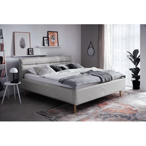 Meise Möbel Stauraumbett Lotte 160x200 cm Bettkasten & Lattenrost Webstoff Grau Holzfuß eichefarbig (1/5)
