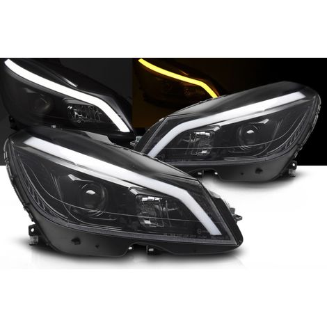 Paire de Phares Mercedes W204 de 2011 a 2014 LED LTI DRL Dynamique Noir Brillant-42389225
