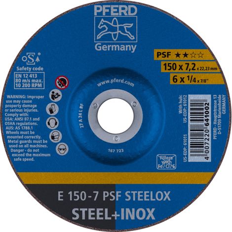 PFERD TOOLS Schruppscheibe E 150x7,2x22,23 mm Universallinie PSF STEELOX für Stahl/Edelstahl 10 Stk