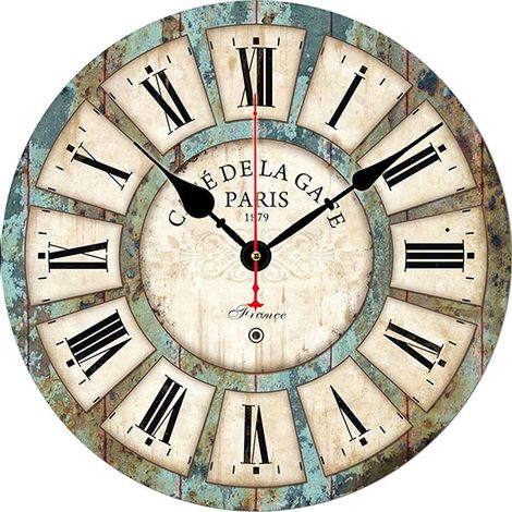 30 cm große, rustikale Vintage-Wanduhr mit geräuschloser Zeitschaltuhr aus Holz.