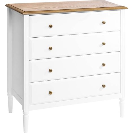 Atmosphera – Commode 4 tiroirs blanche 80x40x85 cm – MDF et bois de pin – Poignées laiton effet vieilli – Design moderne pour intérieur chic