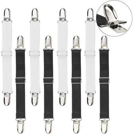Sangle pour drap - 8 pièces - Réglable - Blanc et noir (1/4)
