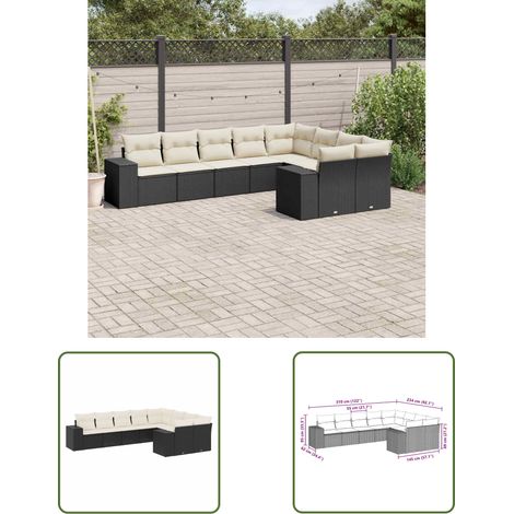 The Living Store 9-tlg. Garten-Sofagarnitur mit Kissen Schwarz Poly Rattan - Gartensofas - Outdoor Möbel - Gartenmöbel Set - Rattan Gartenmöbel - Lounge Set (1/3)