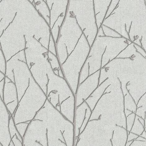 Boutique - Mica Effekt - Zweig - Vliestapete - Grau/Silber - 10m x 52cm