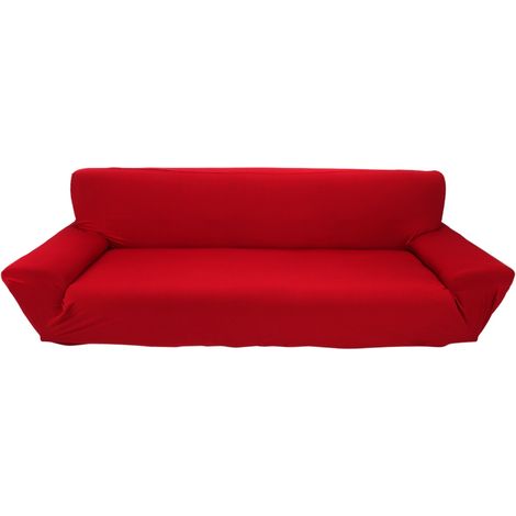 Housse de canapé extensible 4 places entièrement fermée couleur bordeaux tissu élastique uni ajustement parfait protection durable et élégante pour salon (1/3)