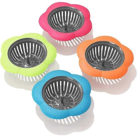 Passoire d'évier en plastique, lot de 4 passoires d'évier flexibles, passoire d'évier en forme de fleur (multicolore)