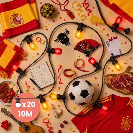 Guirlande Guinguette 10M 20 Bulbes Filament Espagne - Guirlande Lumineuse Ampoule E27 Rouge Jaune - Édition Coupe du Monde - Guirlande Guinguette Led Filament rétro (1/5)