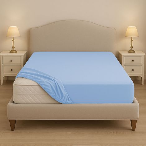 Lenzuolo sotto su misura in cotone 100% – Con angoli elastici per letti fuori misura – Made in Italy Azzurro