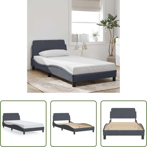 vidaXL Kopfteil -  Bettgestell "Dover" Dunkelgrau 100x200 cm Samt (1/5)