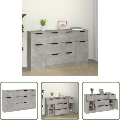 Rangement - Ensemble de buffets 3 pcs Gris béton Bois d'ingénierie (1/5)