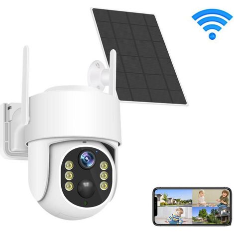 Caméra de surveillance à 360°, moniteur HD à énergie solaire, vision nocturne couleur, audio bidirectionnel, 4G/WIFI, IP66 (1/5)