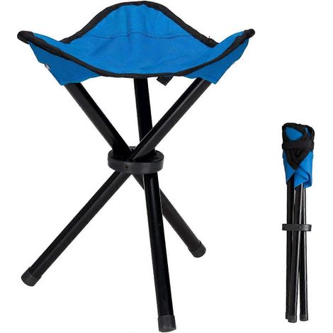 Tabouret trépied pliable et portable en toile avec pieds, idéal pour la randonnée, le camping, la pêche, les pique-niques, la plage, les barbecues, les voyages, le trekking et le jardin (bleu). (1/4)
