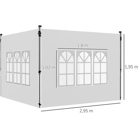 Gazebo Side Panels, Sides Replacement with Window for 3x3(m) or 3x4m Pop Up Gazebo, 2 Pack, White