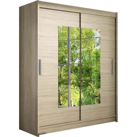 Armoire Closico 104, Sonoma chêne, 200x150x58cm, Portes d'armoire: Coulissantes, Nombre d'étagères: 5 (1/4)