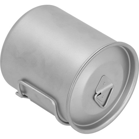 Gobelet isotherme en titane avec poignée pliable et couvercle, idéal pour le camping et la cuisine (450 ml). Confectionné en 450 ml. Convient également pour le camping et la cuisine. (1/5)