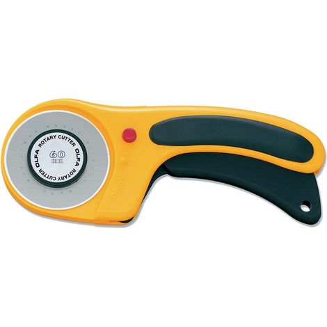 Cutter rotatif OLFA avec bouton de verrouillage et lame de 60 mm pour les gauchers