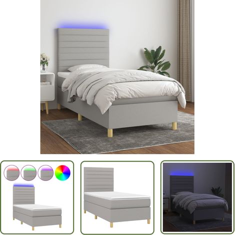 The Living Store Sommier à lattes de lit matelas et LED Gris clair 100x200 cm - Sommier Tapissier - Lit Plateforme - Lit Avec Rangement - Lit Design - Éclairage Led (1/5)