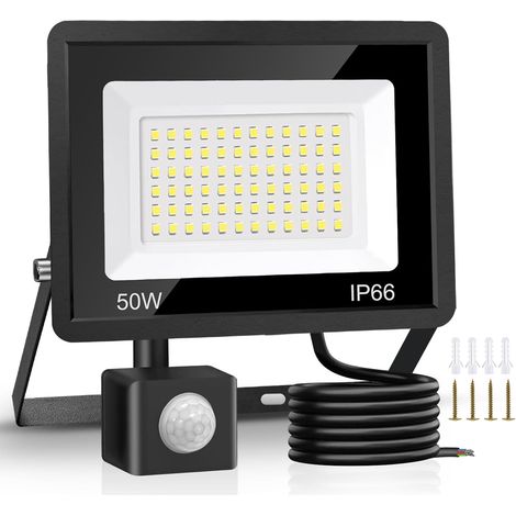 Projecteur LED Extérieur 50w, Lampes de Sécurité D'Extérieur Avec détecteur de Mouvement, 4500 Lumens, 6500 K, Lampe de Sécurité Pir, Ip66, Lampe de Jour étanche Avec Câble de 2 M Pour (1/5)