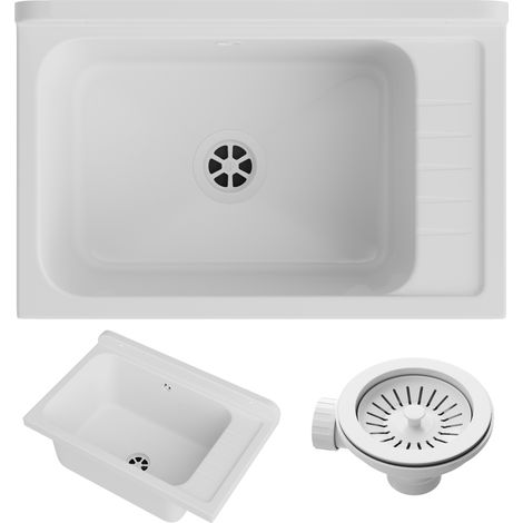Granitan – Évier de service rectangulaire 58x38 cm en polypropylène – Résistant aux produits chimiques – Avec siphon et kit de montage inclus (1/5)