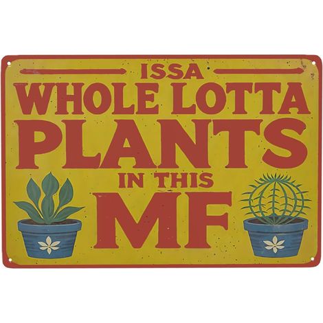 Plaque métallique murale vintage « Beaucoup de plantes ici » – Décoration rustique en fer avec illustrations de plantes, 20x30 cm (1/5)