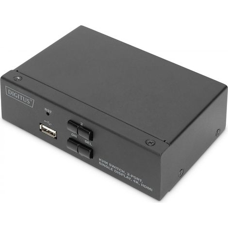 DIGITUS Commutateur KVM HDMI 2 ports - Écran unique - UD 4K - Ports USB/audio, USB 2.0, Hotkey, Télécommande