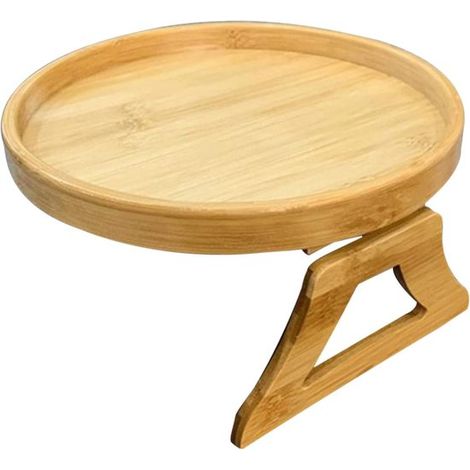 Vassoio per bracciolo Ø 25 cm Organizzatore per bracciolo Vassoio rotondo Tavolino da divano Vassoio flessibile Protezione per bracciolo Vassoio per divano Pieghevole Colore legno (1/5)