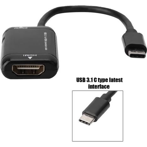 Adaptateur Câble USB 3.1 Type C vers HDMI Câble Adaptateur HDTV Type-C Mâle vers HDMI Femelle pour tablette de téléphone Android MHL (1/4)