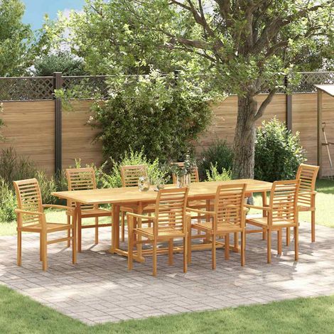 Garten Essgruppe 9 pcs Braun Massivholz Teak