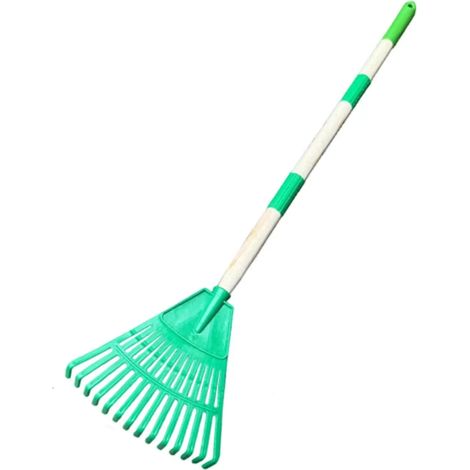 Râteau de jardin (vert) 14 dents, 3 sections détachables avec manche en bois, idéal pour les enfants, le jardinage, les arbustes, les parterres de fleurs et les pelouses. (1/5)