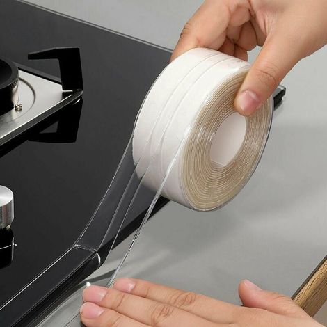 3.8cm3.2m Bande d'Étanchéité,Salle de Bain Joint Double Pli Silicone Blan Ruban Baignoire Auto-Adhésif/Imperméable Mildiou Prévention Cafard pour Cuisine (1/5)