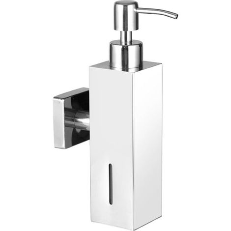 Quadratischer, wandmontierter Seifenspender, 300 ml - Edelstahl - Befüllung von oben, Seifenstandsanzeige - einfache Montage. (1/5)