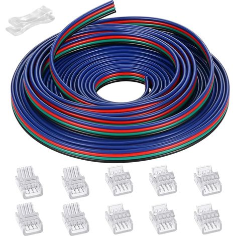 15M Rallonge Câble 4 Broches Fil Cordon 22AWG Branchement Électrique, Câble D'extension à 4 Conducteurs Pour Bandes LED WS2811 WS2812B RGB Couleur 5050 + 4 Pin Connecteur 10 mm (1/5)