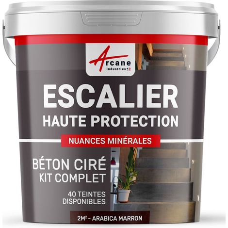 Arcane Industries – Kit complet béton ciré escalier 2 m² – 2 couches Arabica marron – Haute résistance anti-taches – Application facile sur chapes béton