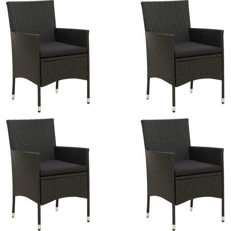 Gartenstühle mit Kissen 4 Stk. Poly Rattan Schwarz