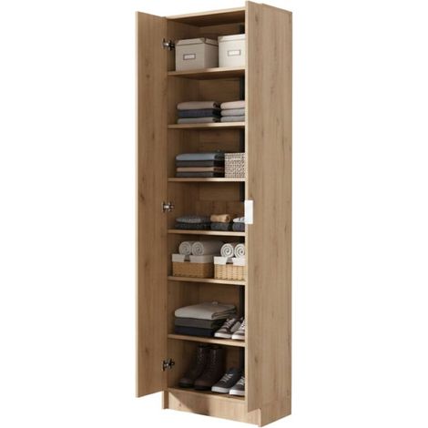 Zapatero Delizia, mueble zapatero 6 estantes, 2 puertas, tiradores incluidos, 60x33x192h cm, marrón roble con nudos